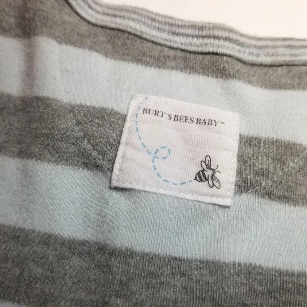 Burts Bees Long Sleeve Bodysuit Snap Organic Cotton Light Blue/Gray Stripe 24 Mo